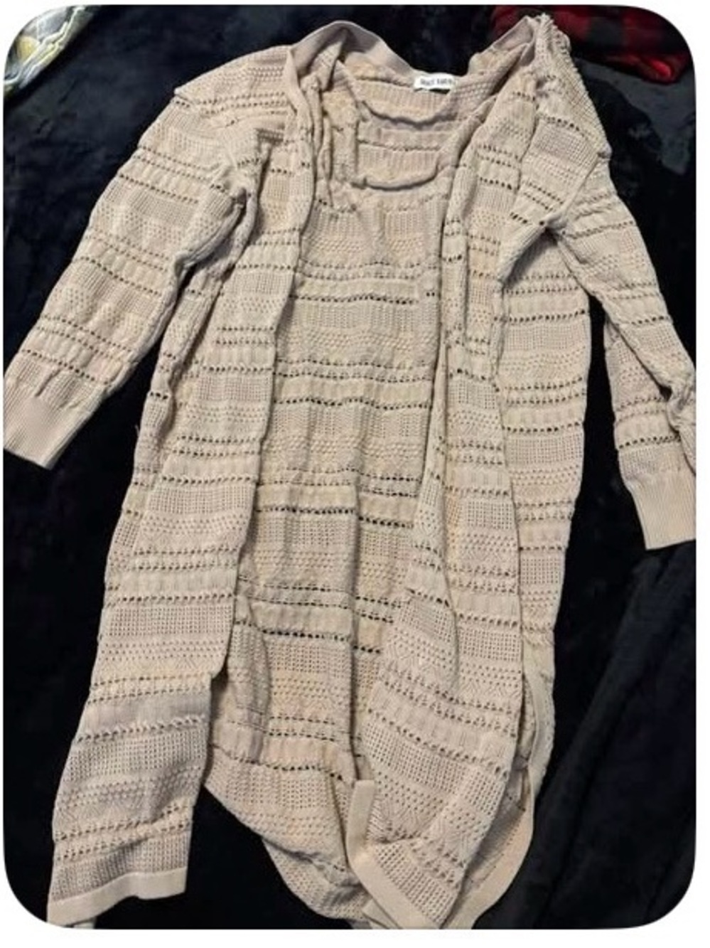 Grace Karin Beige Open-Weave Long Cardigan
